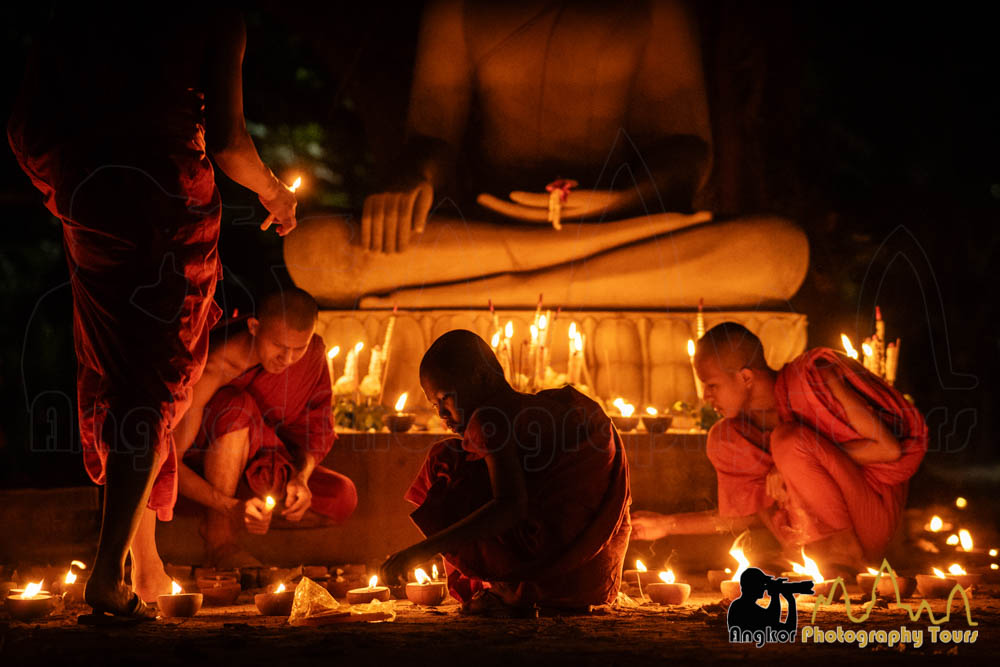 cambodian monks candles buddha